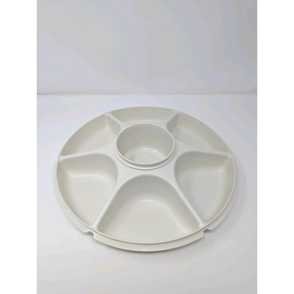 Vintage Tupperware Divided Veggie Tray and Dip Bowl With Cover